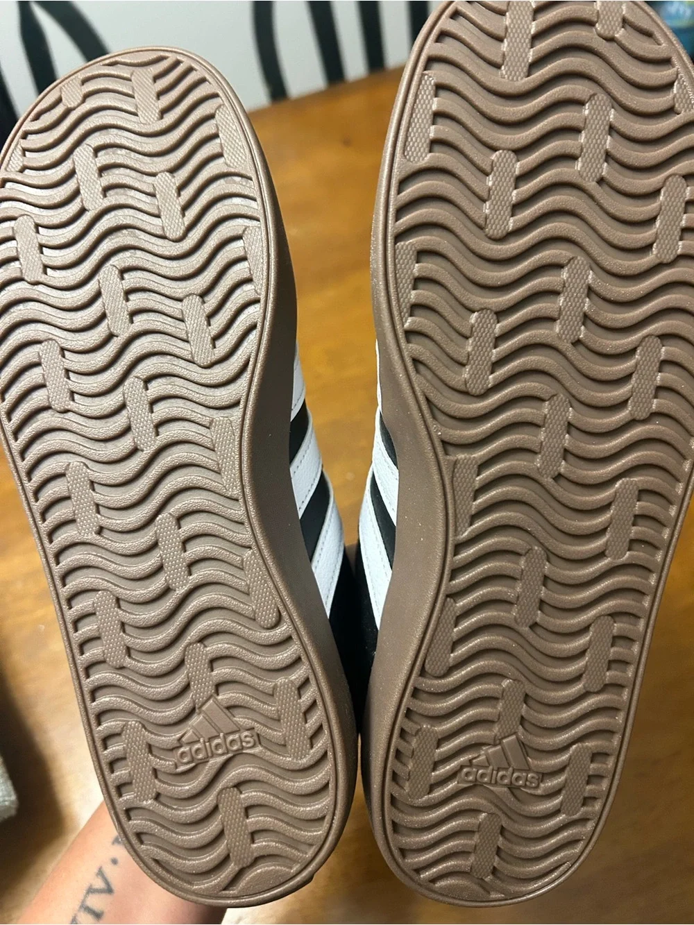 adidas Kids Black Sneakers with White Stripes and Brown Sole